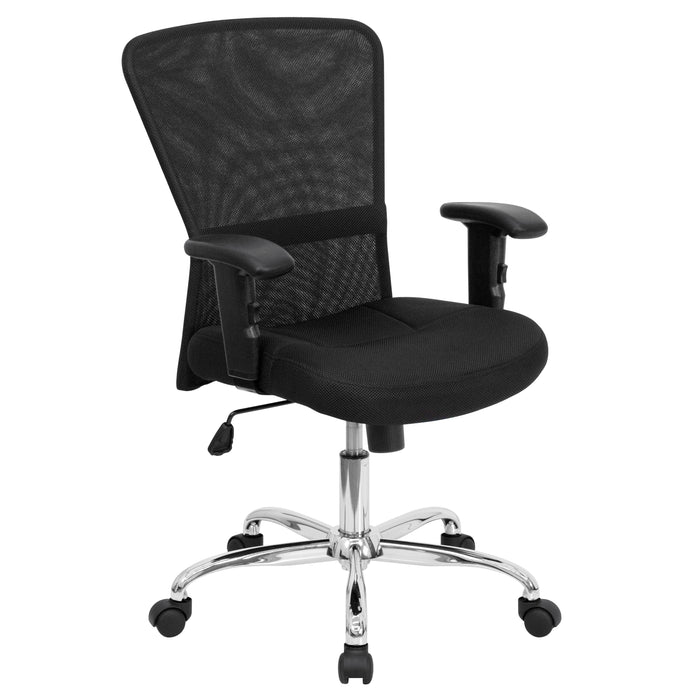 Mid-Back Mesh Contemporary Swivel Task Office Chair with Chrome Base and Adjustable Arms