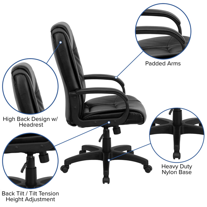 High Back Multi-Line Stitch Executive Swivel Office Chair with Arms