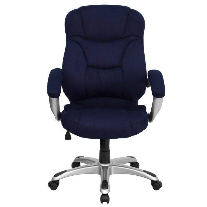 High Back Executive Ergonomic Office Chair with Silver Nylon Base and Arms