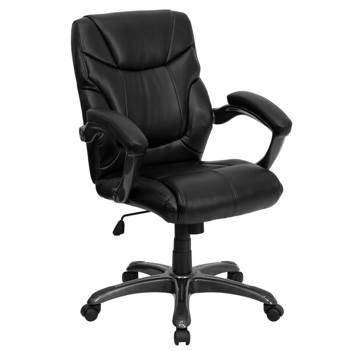 Mid-Back Leather Overstuffed Swivel Task Ergonomic Office Chair with Arms