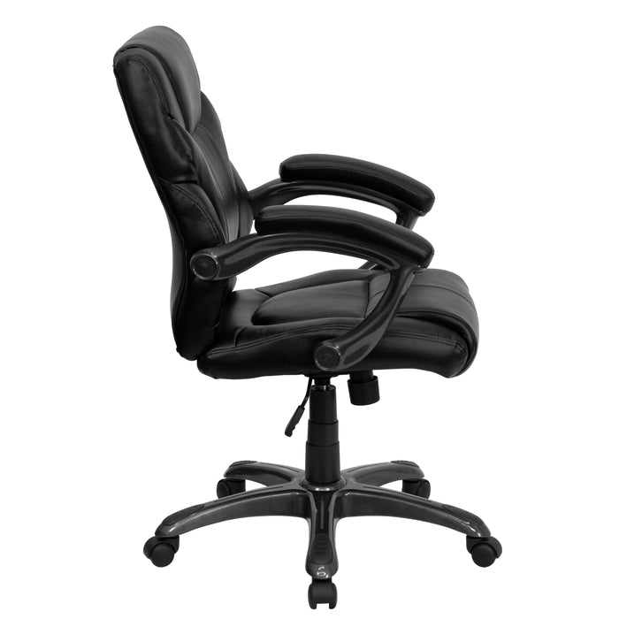Mid-Back Leather Overstuffed Swivel Task Ergonomic Office Chair with Arms