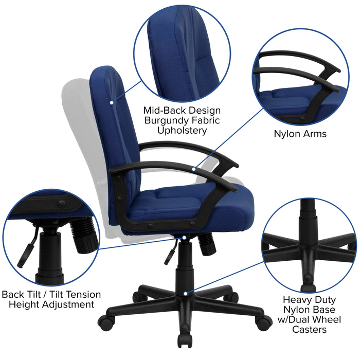 Mid-Back Fabric Executive Swivel Office Chair with Nylon Arms