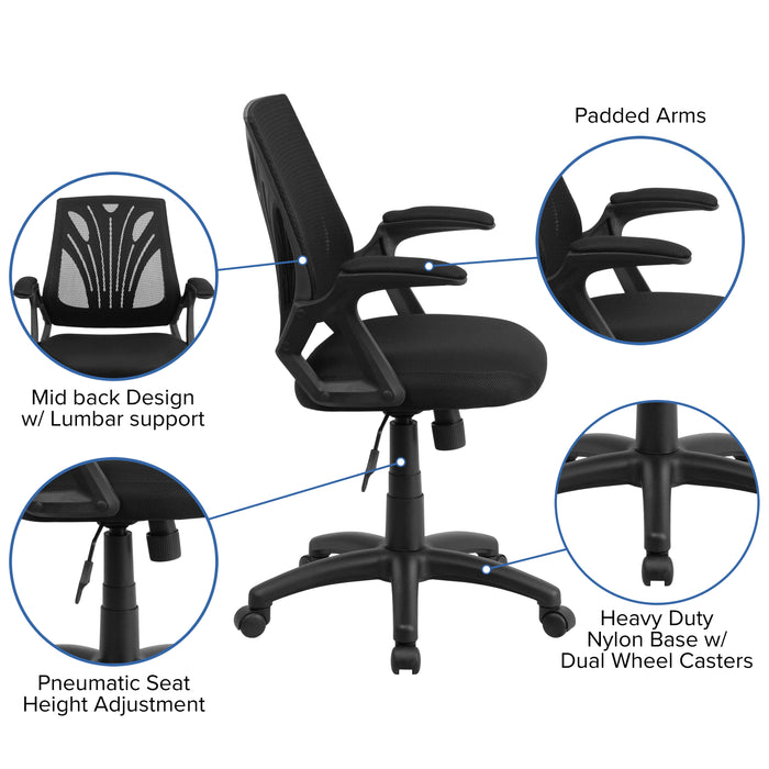 Mid-Back Designer Mesh Swivel Task Office Chair with Open Arms