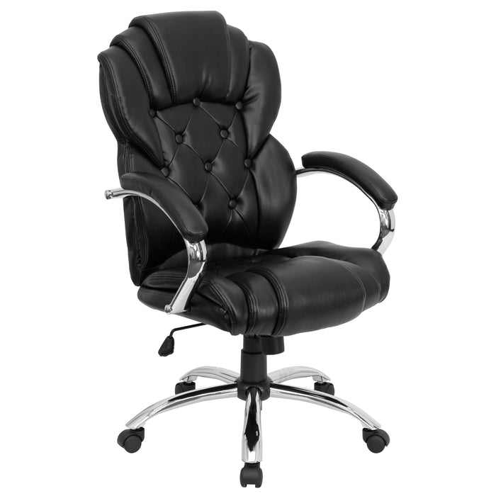 High Back Transitional Style Leather Executive Swivel Office Chair with Arms