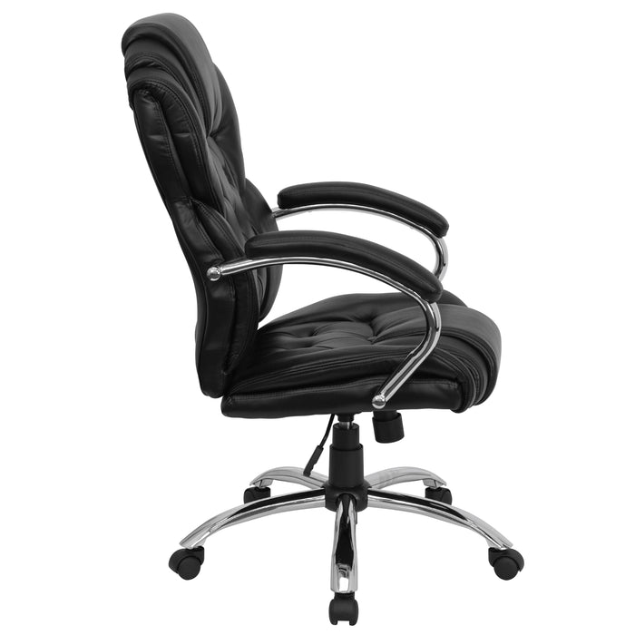 High Back Transitional Style Leather Executive Swivel Office Chair with Arms