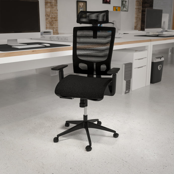 Ergonomic Mesh Office Chair-Synchro-Tilt, Pivot Headrest, Adjustable Arms