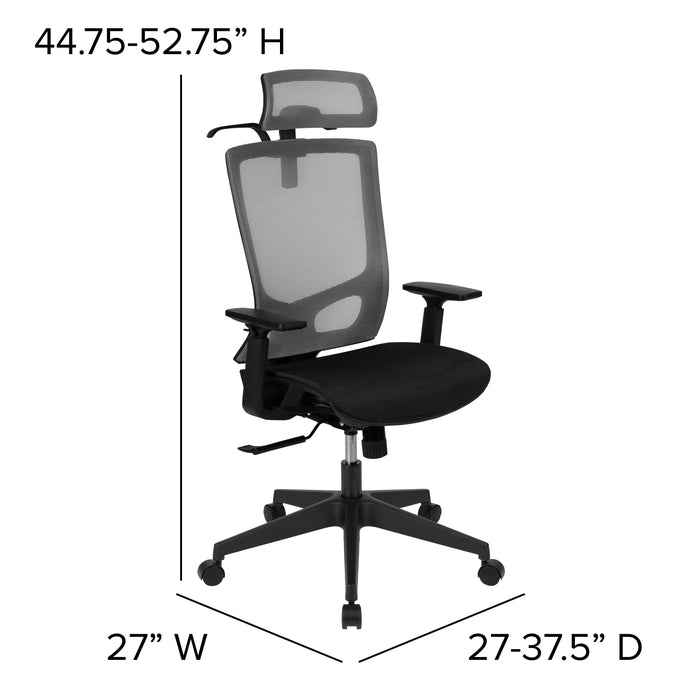Ergonomic Mesh Office Chair-Synchro-Tilt, Pivot Headrest, Adjustable Arms