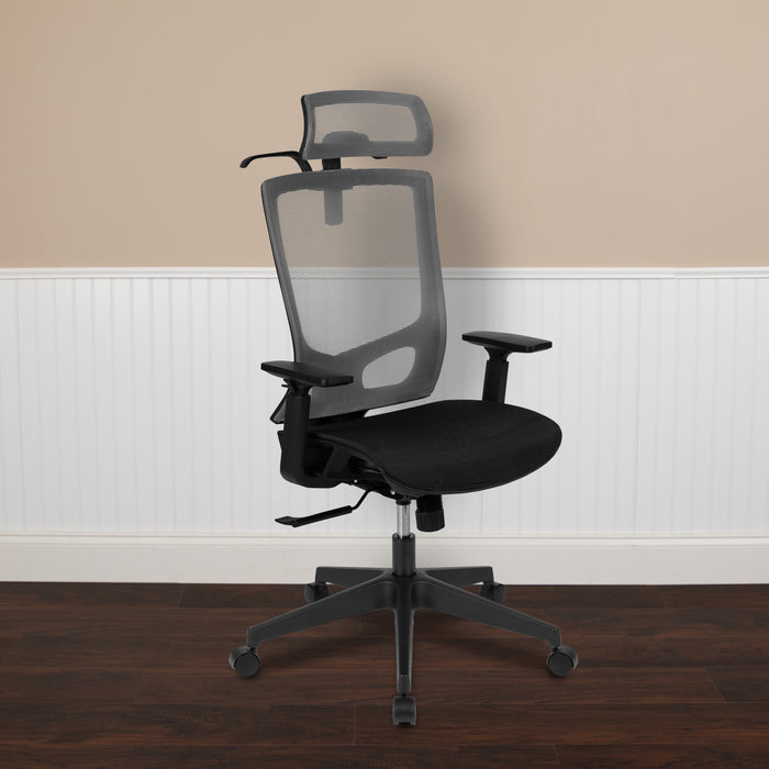Ergonomic Mesh Office Chair-Synchro-Tilt, Pivot Headrest, Adjustable Arms