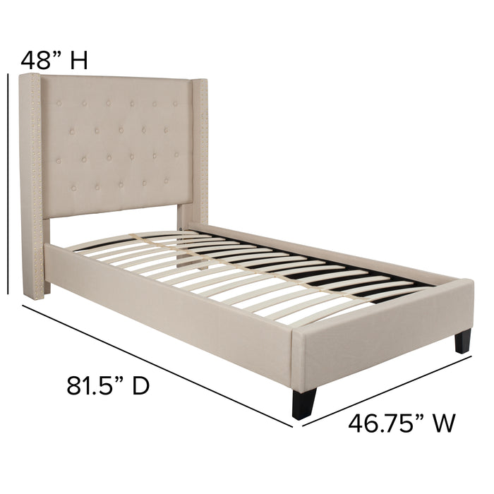 Extended Side Accent Nail Trimmed Upholstered Platform Bed