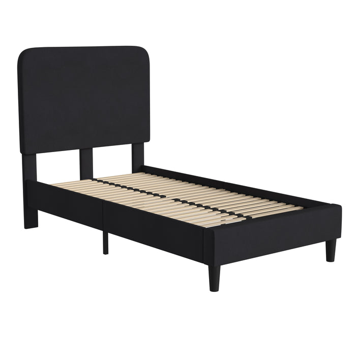 Pasithea Upholstered Platform Bed with Curved, Slim Panel Headboard and Wooden Support Slats