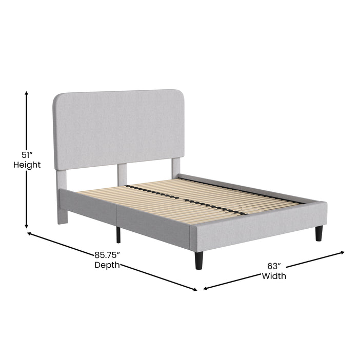 Pasithea Upholstered Platform Bed with Curved, Slim Panel Headboard and Wooden Support Slats