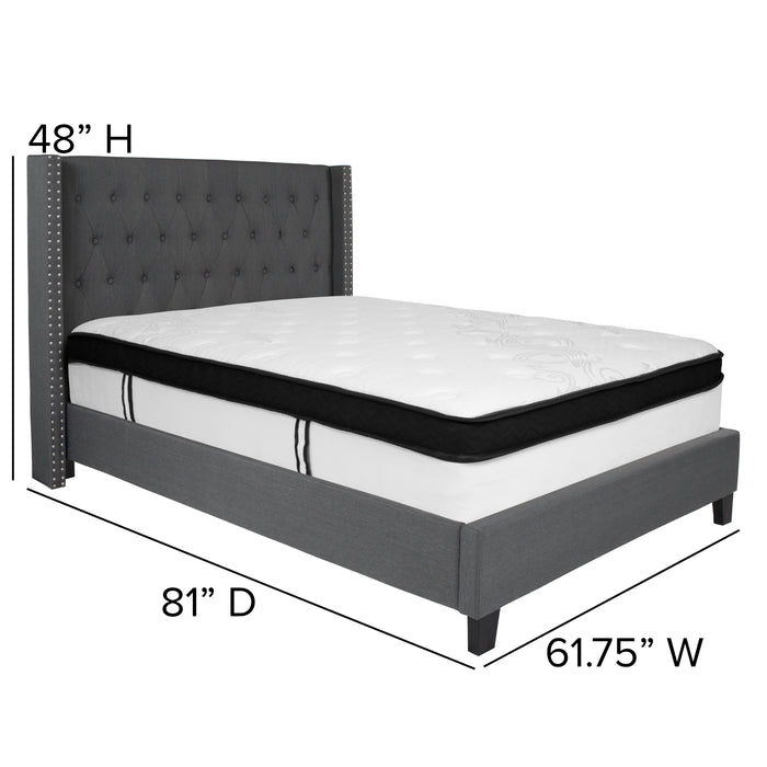 Tufted Platform Bed with Accent Nail Sides/Memory Foam Pocket Spring Mattress