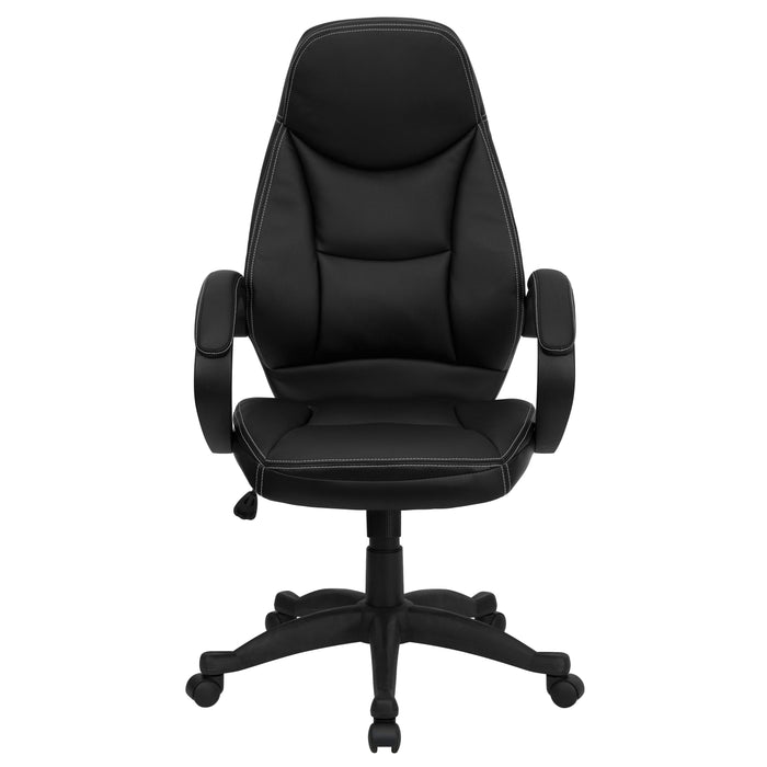 High Back Leather Contemporary Executive Swivel Ergonomic Office Chair with Curved Back and Loop Arms