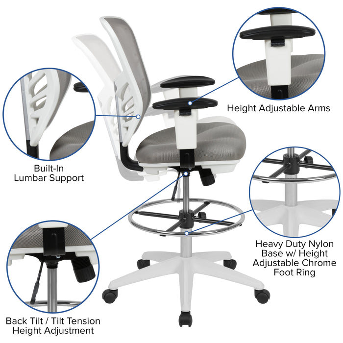 Mid-Back Mesh Adjustable Ergonomic Drafting Chair, Task Chair