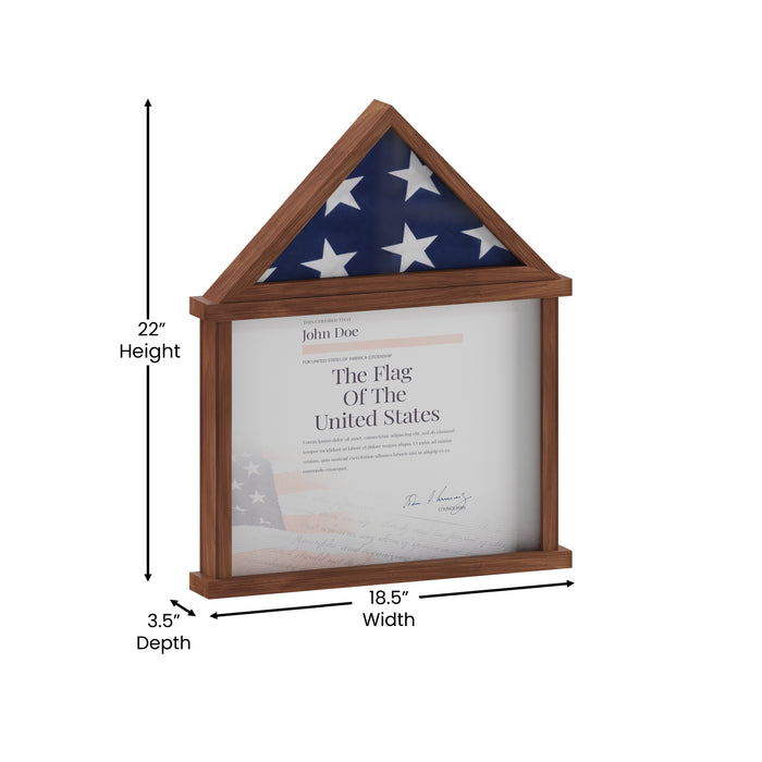 Arthur Small Solid Wood Memorial Flag Case with Certificate Holder and Shadow Box Display