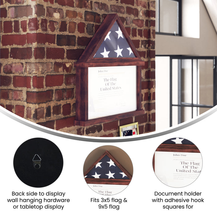 Arthur Small Solid Wood Memorial Flag Case with Certificate Holder and Shadow Box Display