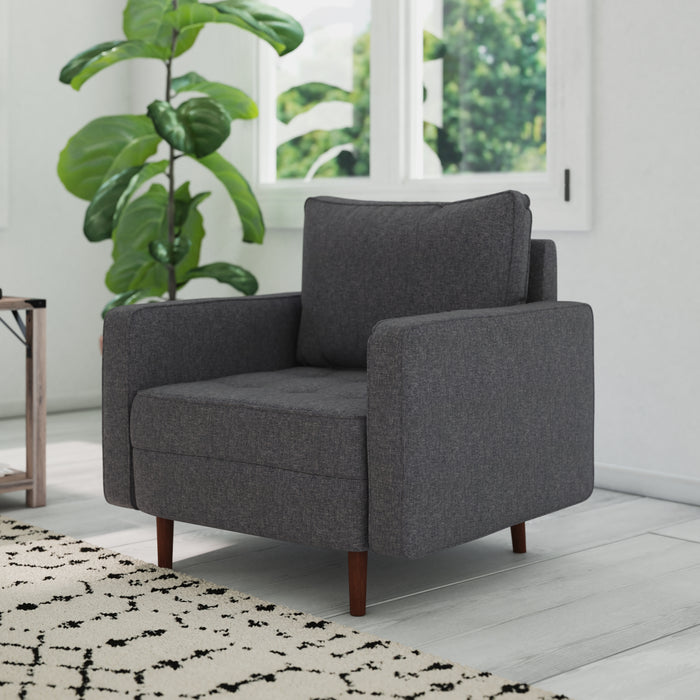 Holden Upholstered Mid-Century Modern Pocket Spring Accent Chair with Wooden Legs and Removable Back Pillows