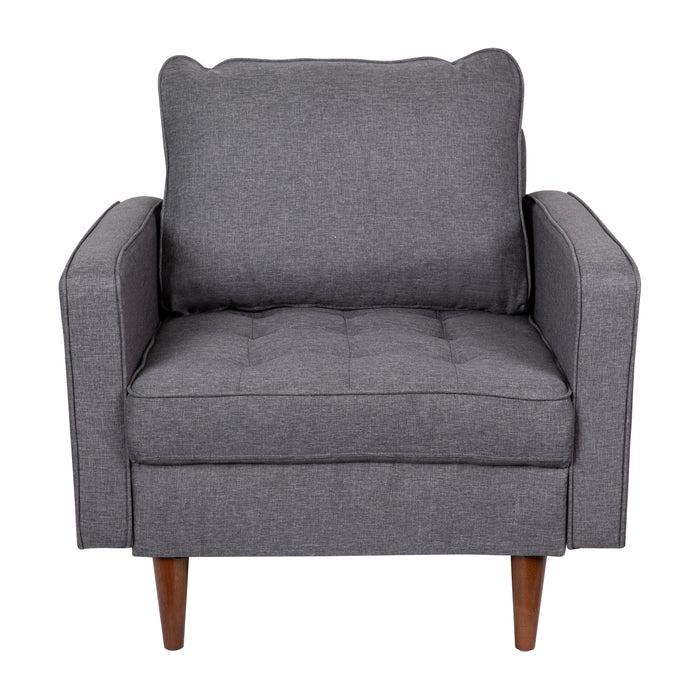 Holden Upholstered Mid-Century Modern Pocket Spring Accent Chair with Wooden Legs and Removable Back Pillows