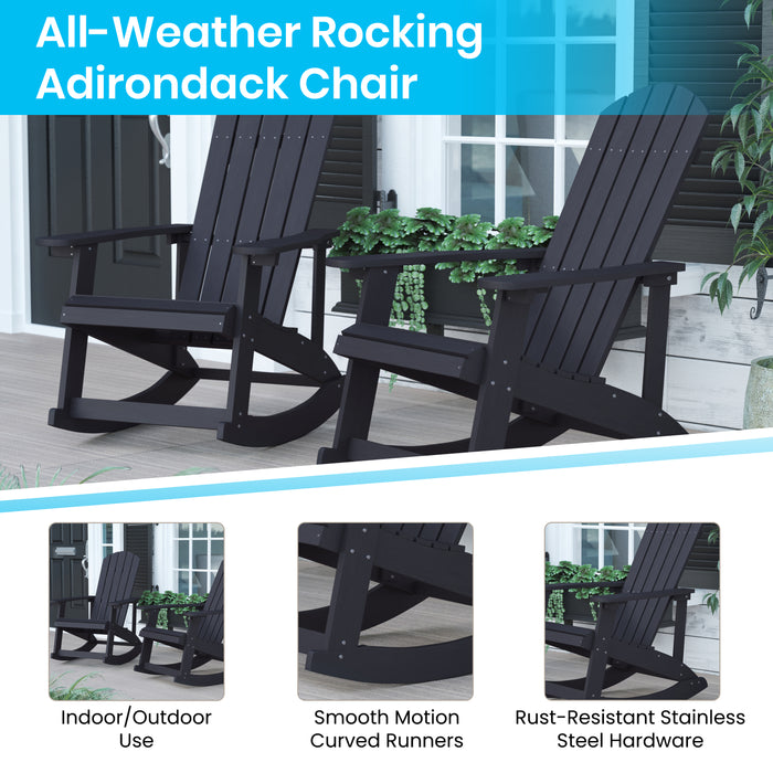 Classic All-Weather Poly Resin Rocking Adirondack Chair with Stainless Steel Hardware for Year Round Use