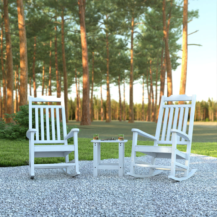 Set of Indoor/Outdoor Poly Resin Rocking Chairs with Side Table