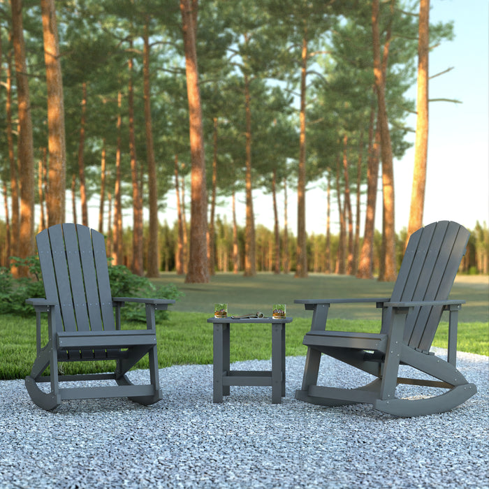 Set of 2 Marcy Classic All-Weather Poly Resin Rocking Adirondack Chairs with Side Table for Year Round Use