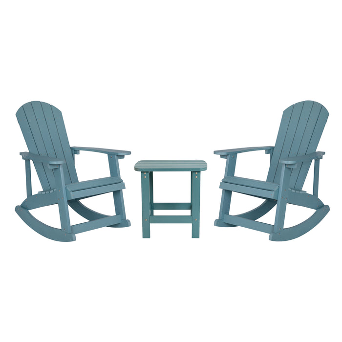 Set of 2 Marcy Classic All-Weather Poly Resin Rocking Adirondack Chairs with Side Table for Year Round Use