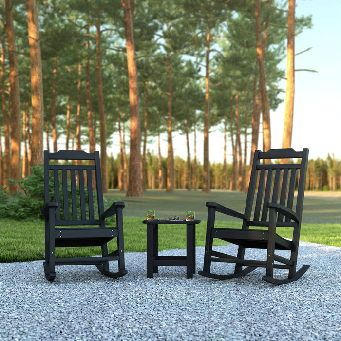 Set of 2 Indoor/Outdoor Poly Resin Rocking Chairs with Side Table