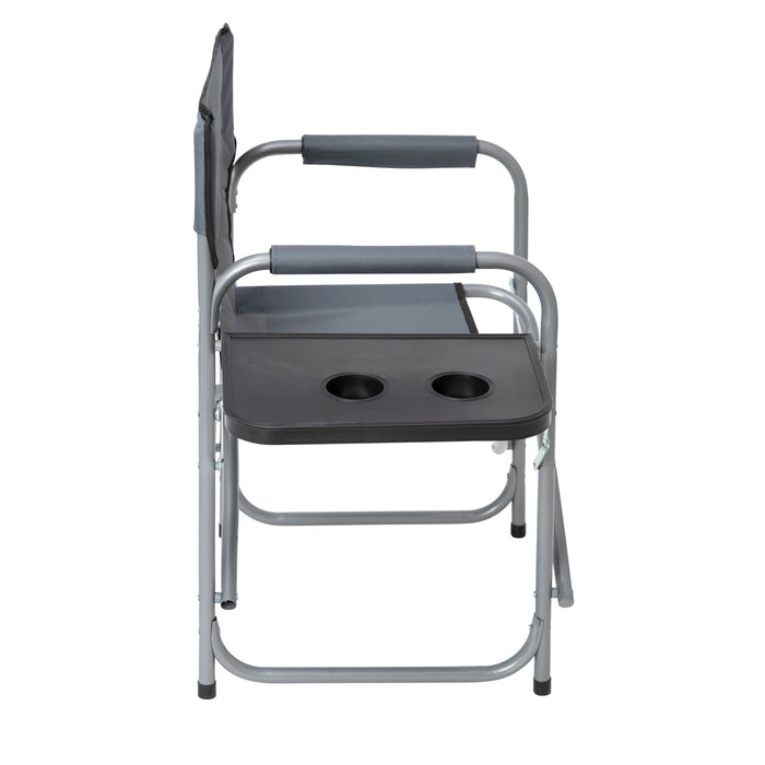 Canvas Folding Director's Chair with Accent Trim, Steel Tube Frame-Integrated Folding Side Table with Cupholders