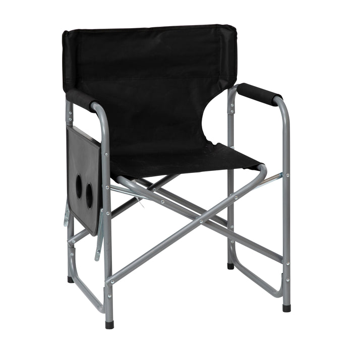 Canvas Folding Director's Chair with Accent Trim, Steel Tube Frame-Integrated Folding Side Table with Cupholders