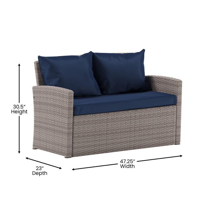 4 Piece Patio Set with Gray Back Pillows & Seat Cushions - Outdoor Seating