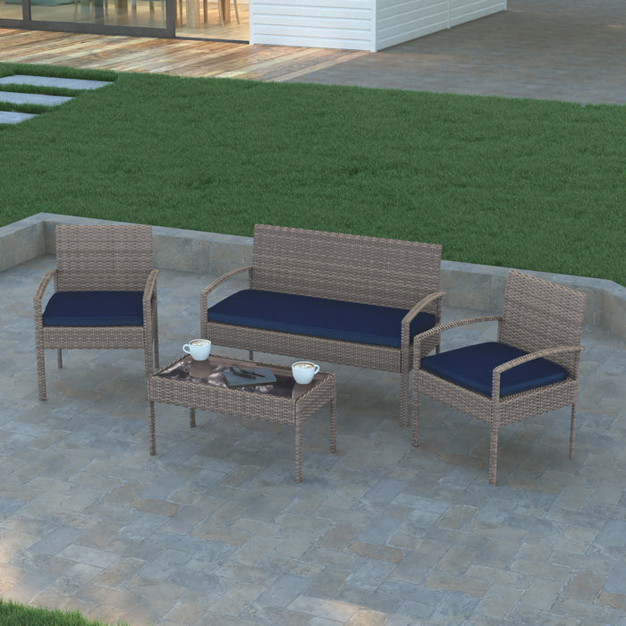 4 Piece Patio Set with Steel Frame and Cushions - Outdoor Seating