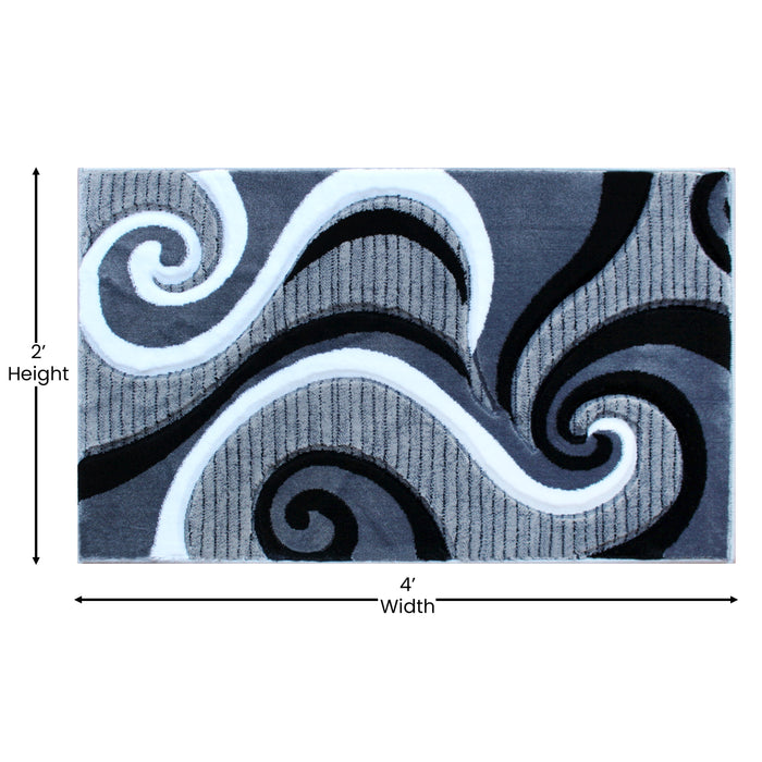 Modal Accent Rug with Modern 3D Sculpted Swirl Pattern and Varied Texture Piling