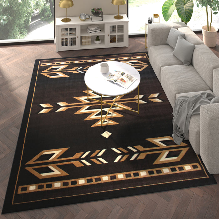Sedona Olefin Accent Rug with Southwestern Geometric Arrow Design and Natural Jute Backing