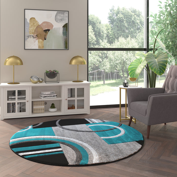 Metropolitan Olefin Accent Rug with Modern Geometric Pattern with Natural Jute Backing