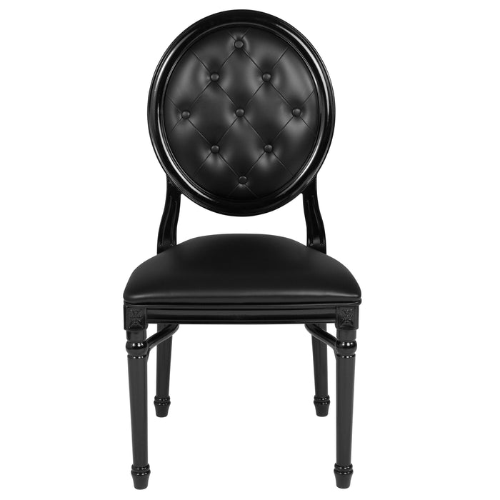 Emma + Oliver King Louis Dining/Desk Chair with Tufted Back, Black Vinyl Seat/Frame