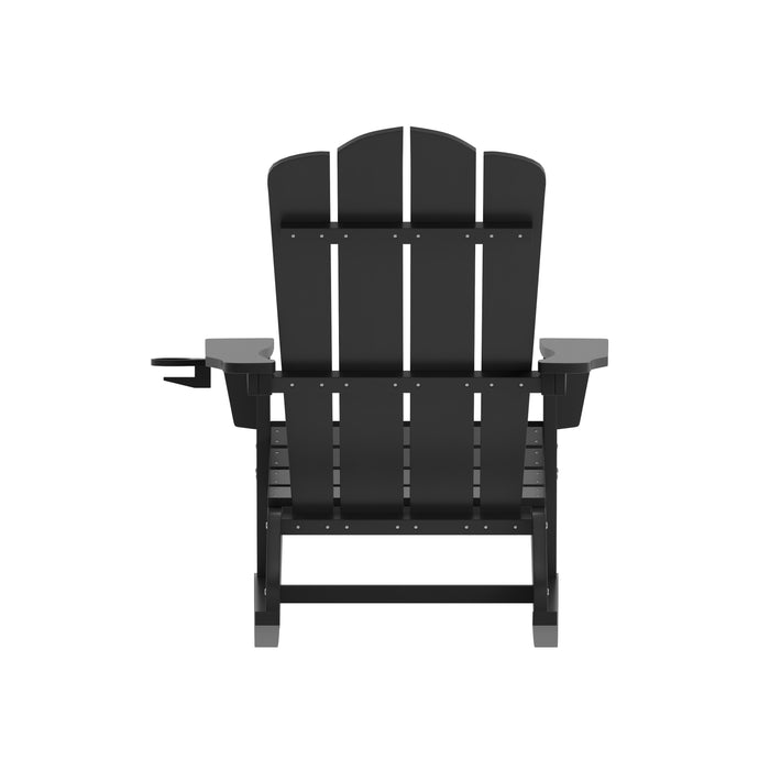 Haley Adirondack Rocking Chair with Cup Holder, Weather Resistant HDPE Adirondack Rocking Chair