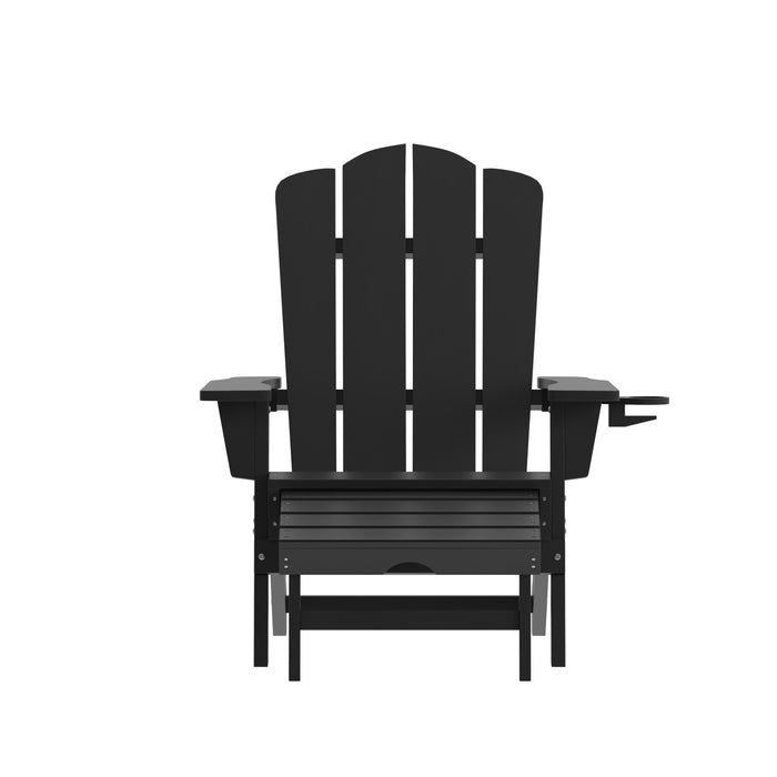 Haley Adirondack Chair with Cup Holder and Pull Out Ottoman, All-Weather HDPE Indoor/Outdoor Lounge Chair