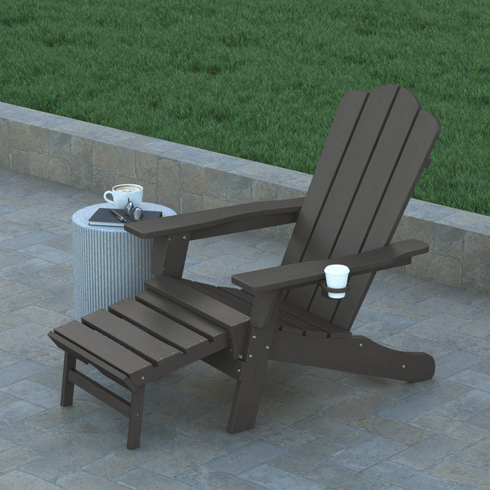 Haley Adirondack Chair with Cup Holder and Pull Out Ottoman, All-Weather HDPE Indoor/Outdoor Lounge Chair
