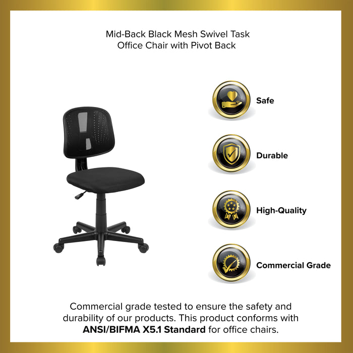 Mid-Back Mesh Swivel Task Office Chair with Pivot Back, BIFMA Certified