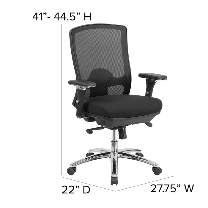 Emma and Oliver 24/7 500 lb. Big & Tall Black LeatherSoft Ergonomic Office  Chair with Loop Arms