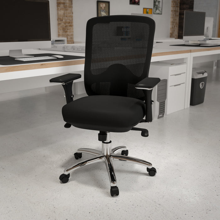Emma and Oliver 24/7 500 lb. Big & Tall Black LeatherSoft Ergonomic Office  Chair with Loop Arms