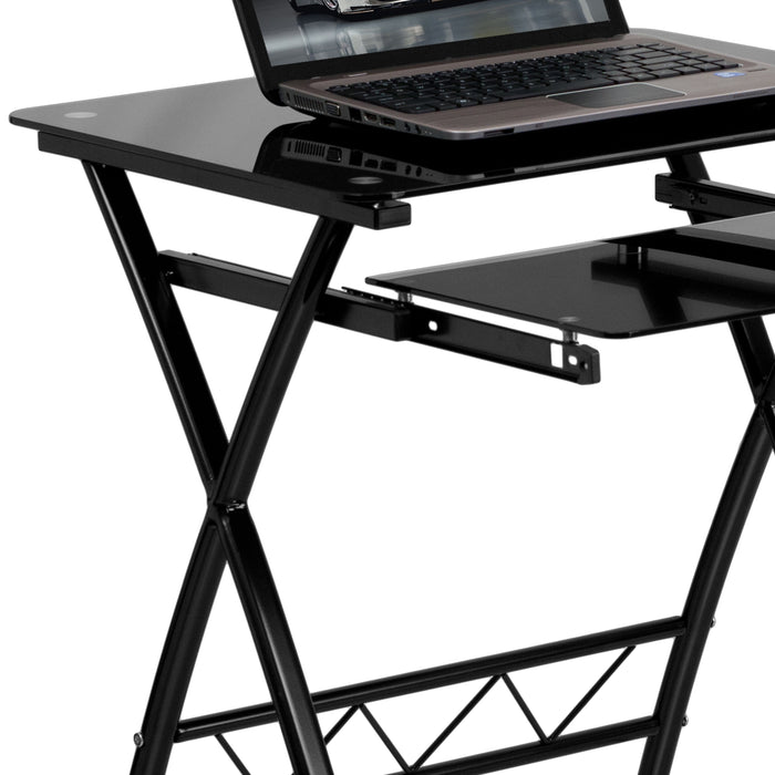 Tempered Glass Computer Desk with Pull-Out Keyboard Tray