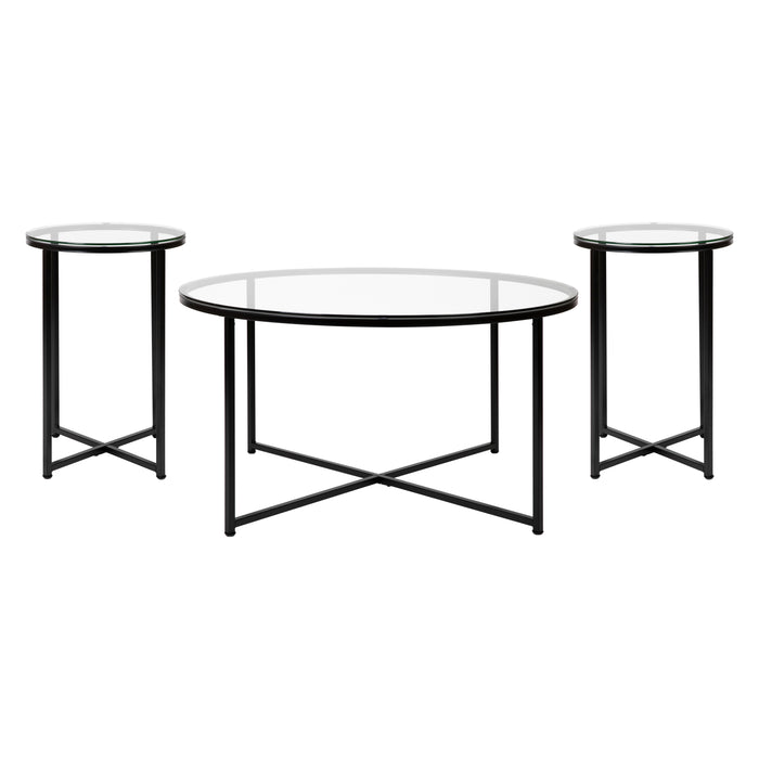 Glass Table Set with X Metal Frame-Coffee Table-2 End Tables