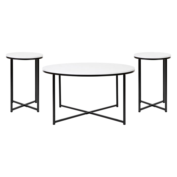 Laminate Table Set with X Metal Frame-Coffee Table-2 End Tables