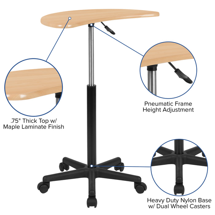 Sit to Stand Mobile Laptop Computer Desk - Portable Rolling Standing Desk