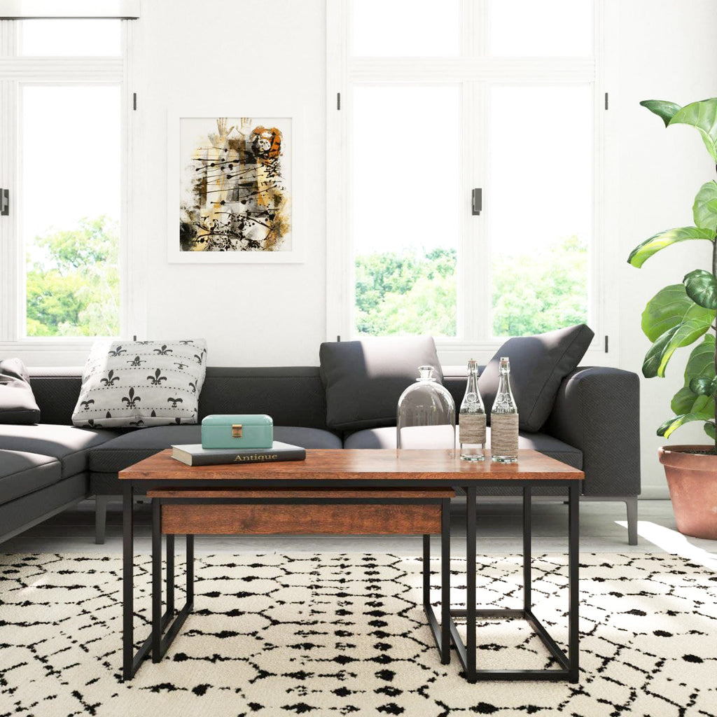 Milana Two Piece Modern Industrial Style Nesting Coffee Table Set with emma and oliver