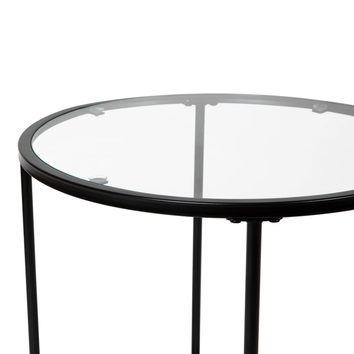 Glass Living Room Coffee Table with Round Metal Frame