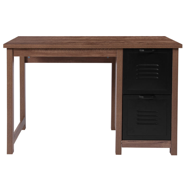 Wood Grain Finish Computer Desk with Metal Drawers