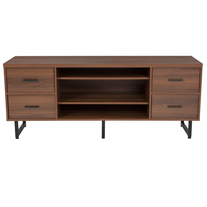 Three Shelf and Four Drawer TV Stand in Wood Grain Finish