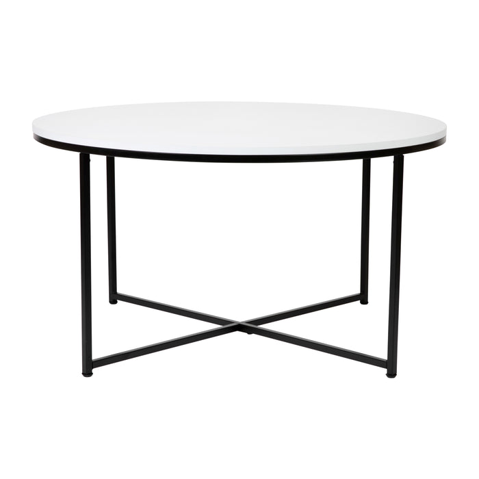 Laminate Living Room Coffee Table with Crisscross Metal Frame